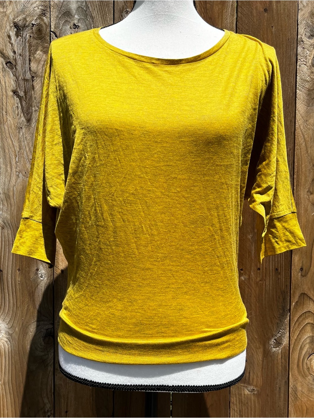 Brand New Eileen Fisher Silk Cotton  Mustard Yellow Women's Boatneck Top
